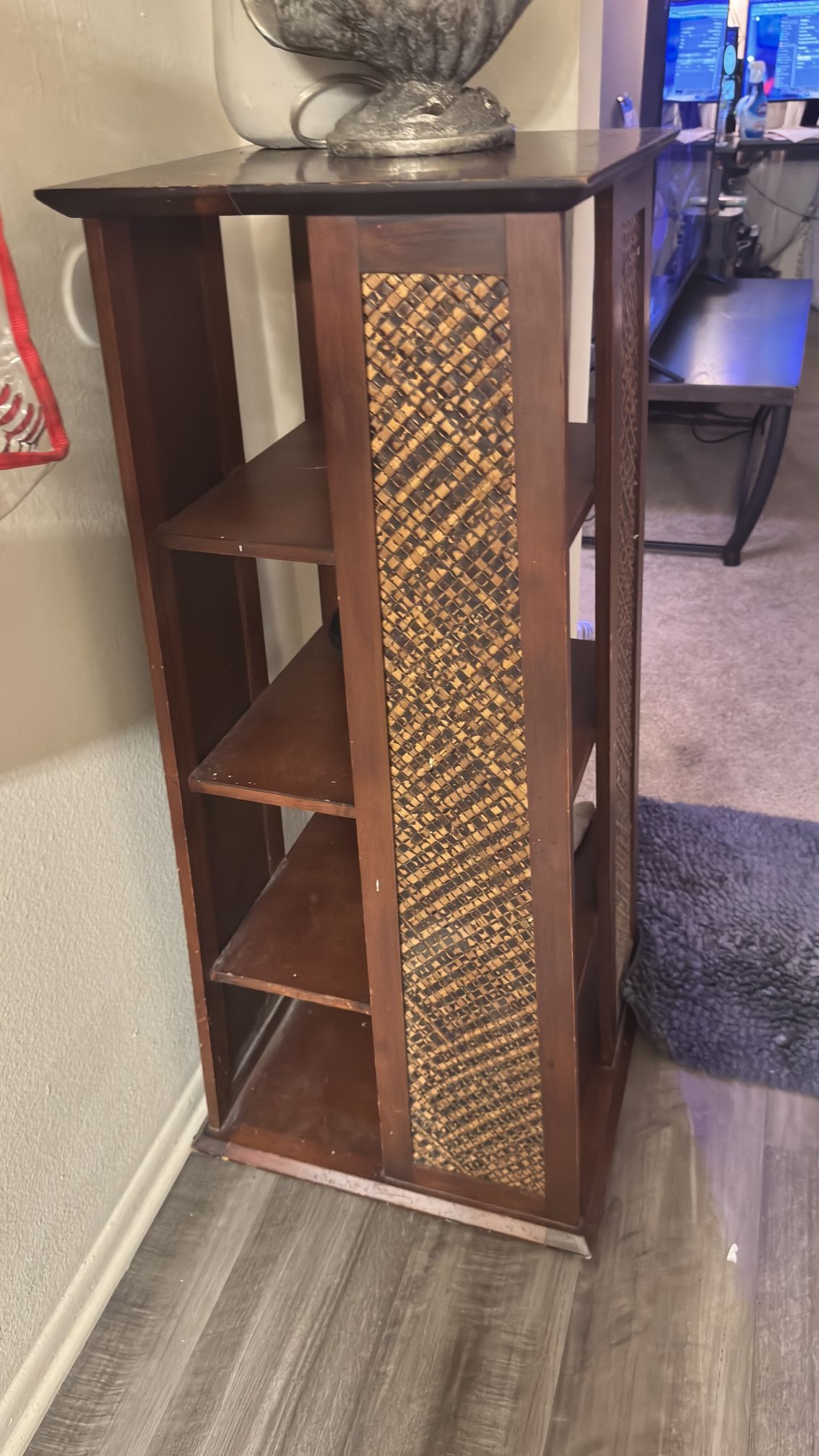 Boho Style Wood Shelf Unit w/ Woven Sides