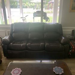 Brown Leather Couch / Futon Bed 