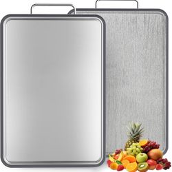 Brand New Stainless Steel Cutting Board (17x11"), Large Heavy Duty Double Sided 316 Metal Chopping Board for Kitchen, Food Grade, Deep Juice Grooves, 