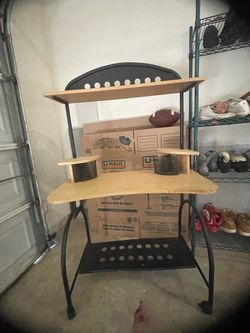 Metal and Wood Computer Desk with Shelves