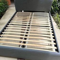Gray Fabric Queen Bed Frame