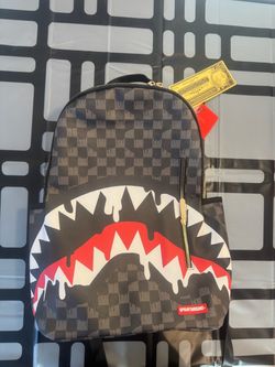 (B (BRAND NEW) Sprayground Black Red White Checkerboard Shark Backpack