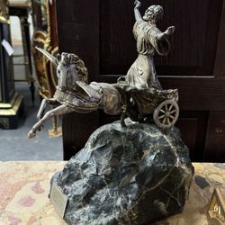 Elijah Ascending to Heaven Pewter & Stone Sculpture