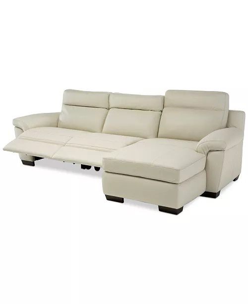 White Leather 2 Reclining 1 Chaise Sofa - Like New 