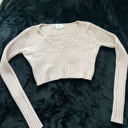 Pink Knit Long Sleeve Crop Top