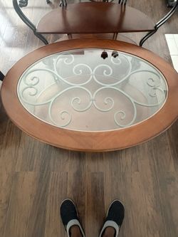 Oval Coffee Table (Glass + Wood)