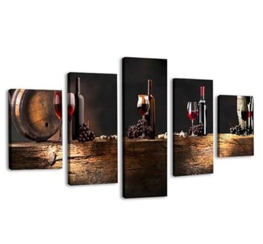 5 Pc Wine Canvas Wall Art 60" W x32" H