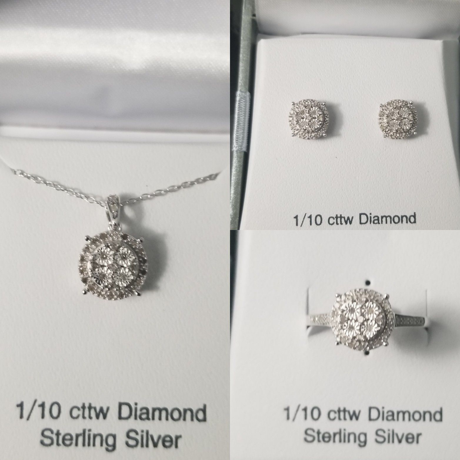 ❤SALE 🎆SALE 💗SALE❣ Real Diamond Ring Earring Necklace Set