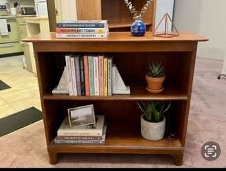 Solid Wood Low 2-Tier Bookshelf / Console Table – Warm Honey Brown finish