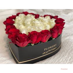 4 Dozen Roses And Heart Shaped Box Also Available in small and medium this is a large box