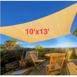10'x13' Sun Shade Sail Curved Commercial Outdoor Shade Cover Sand Rectangle Heavy Duty Permeable 185GSM 