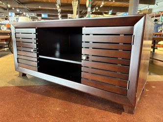 Warm Brown Media Console with Slatted Doors