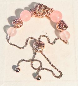 Bradford Exchange Rose Quartz And Copper Beaded Bolo-Style Bracelet