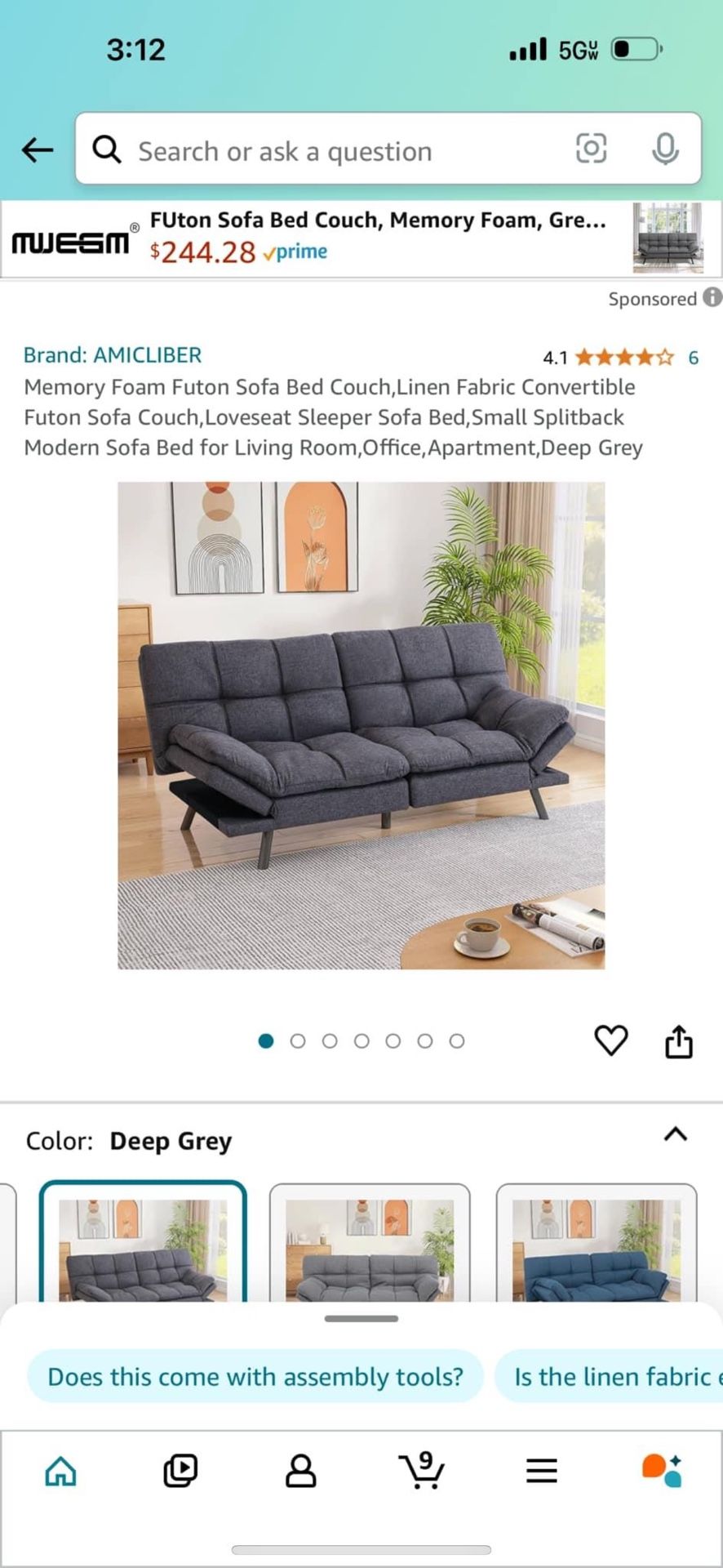 Memory Foam Futon Sofa Bed Couch,Linen Fabric Convertible Futon Sofa Couch, Loveseat Sleeper Sofa Bed, Small Splitback Modern Sofa Bed for Living Room