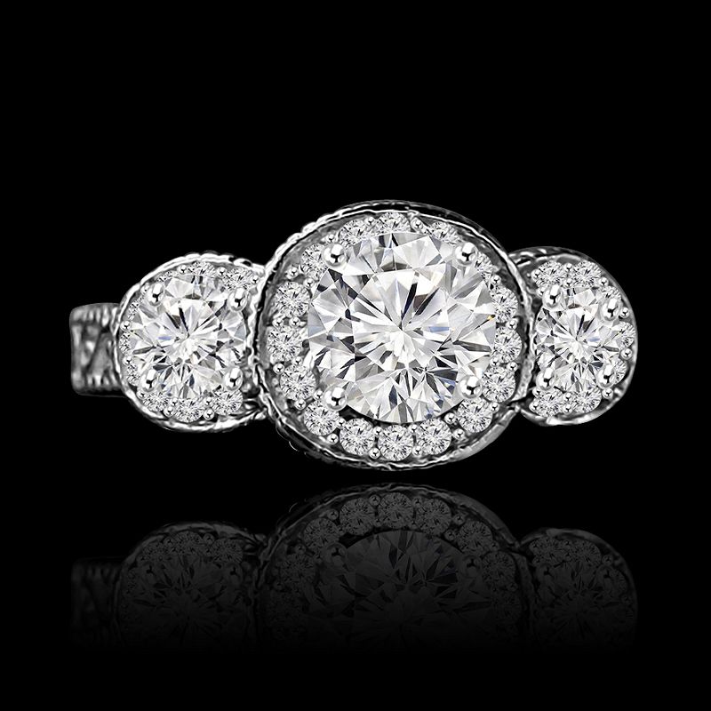 2 Ct Round (center 1.5 Ct) Three Stones Milgree Vintage Style Simulated Diamond Engagement Ring & Simulated Diamond Wedding Sterling Silver Ring