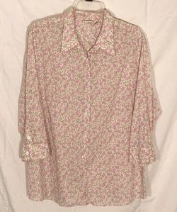 St John’s Bay women’s floral shirt blouse button front plus size 1X pink flowers