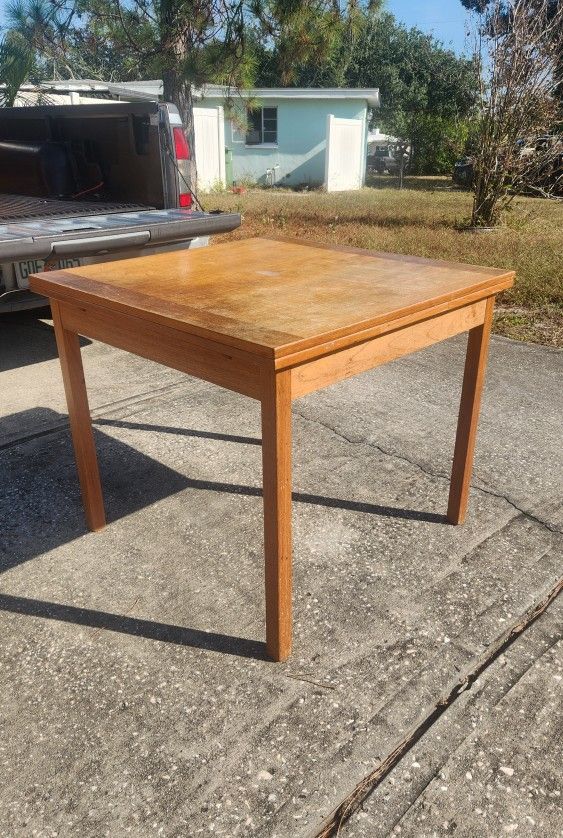 Great Solid Vintage Wood Dining Table with Extensions, Small Great for Apartments needs some TLC 