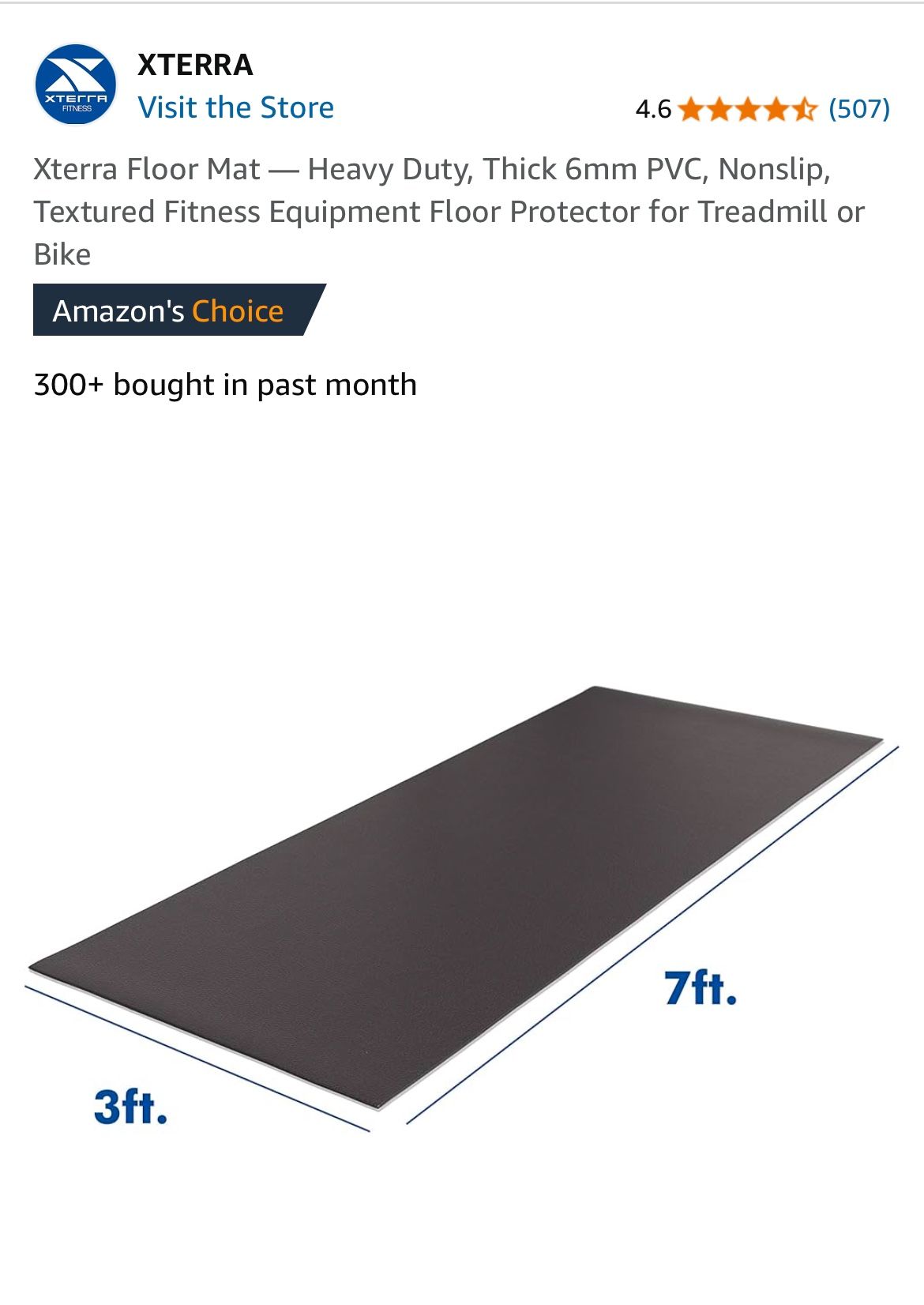 Xterra Floor Mat — Heavy Duty, Thick 6mm PVC, Nonslip, Textured Fitness Equipment Floor Protector for Treadmill or Bike
