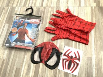 Halloween Costume, Spiderman Gloves, Mask, and Sticker Emblem, FITS MOST ADULTS