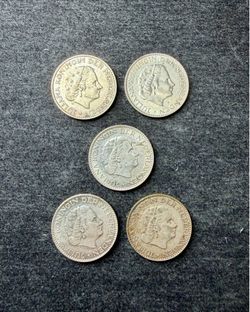 5 Nederland 1 Gulden Silver Coins
