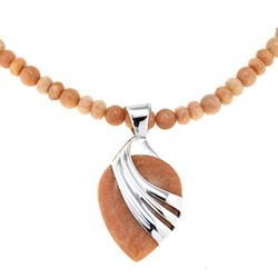 Jay King Reversible Peach Stone Sterling Silver Pendant w/ Necklace