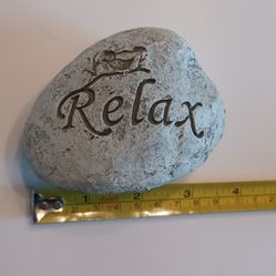Faux Rock With Engraved Word "Relax"