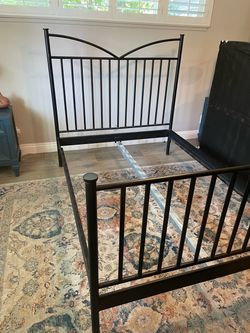 Black Metal Bed Frame with Headboard
