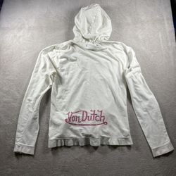 Y2K Von Dutch Women’s XL White Hoodie Full Zip Sweater #1097
