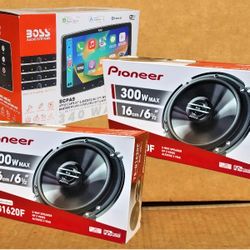 Boss Single Din 9" Floating Touchscreen Stereo Wireless Apple Carplay Android Auto Pioneer 6 1/2" 2-Way Coaxial Speaker System 600 Watts Package 🚨