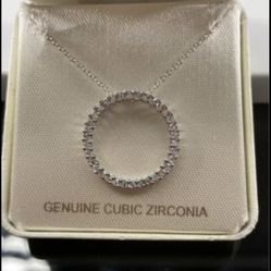 Beautiful Cubic Zirconia Open Eternity Circle Pendant Necklace in Sterling Silver