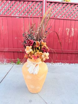 Large Textured Vase with Artificial Fall Flowers