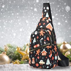 Christmas‑Themed Printed Quilted Sling Bag, Women Casual Crossbody Chest Bag, Lightweight Outdoor S
