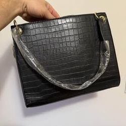💼 New Black leather bag LONDON FOG BRIELLE CROCO SATHCEL