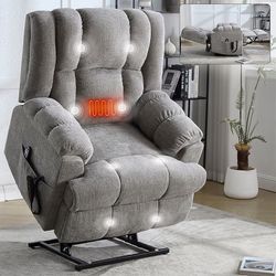 #370 Furniture Power Lift Recliner with Heat and Massage - Light Grey