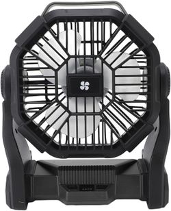 Portable Camping Fan w/ LED Lantern USB Rechargeable Battery Operated Hanging Hook 90° Rotation Quiet Cooling Fan for Tent Travel Fishing Black