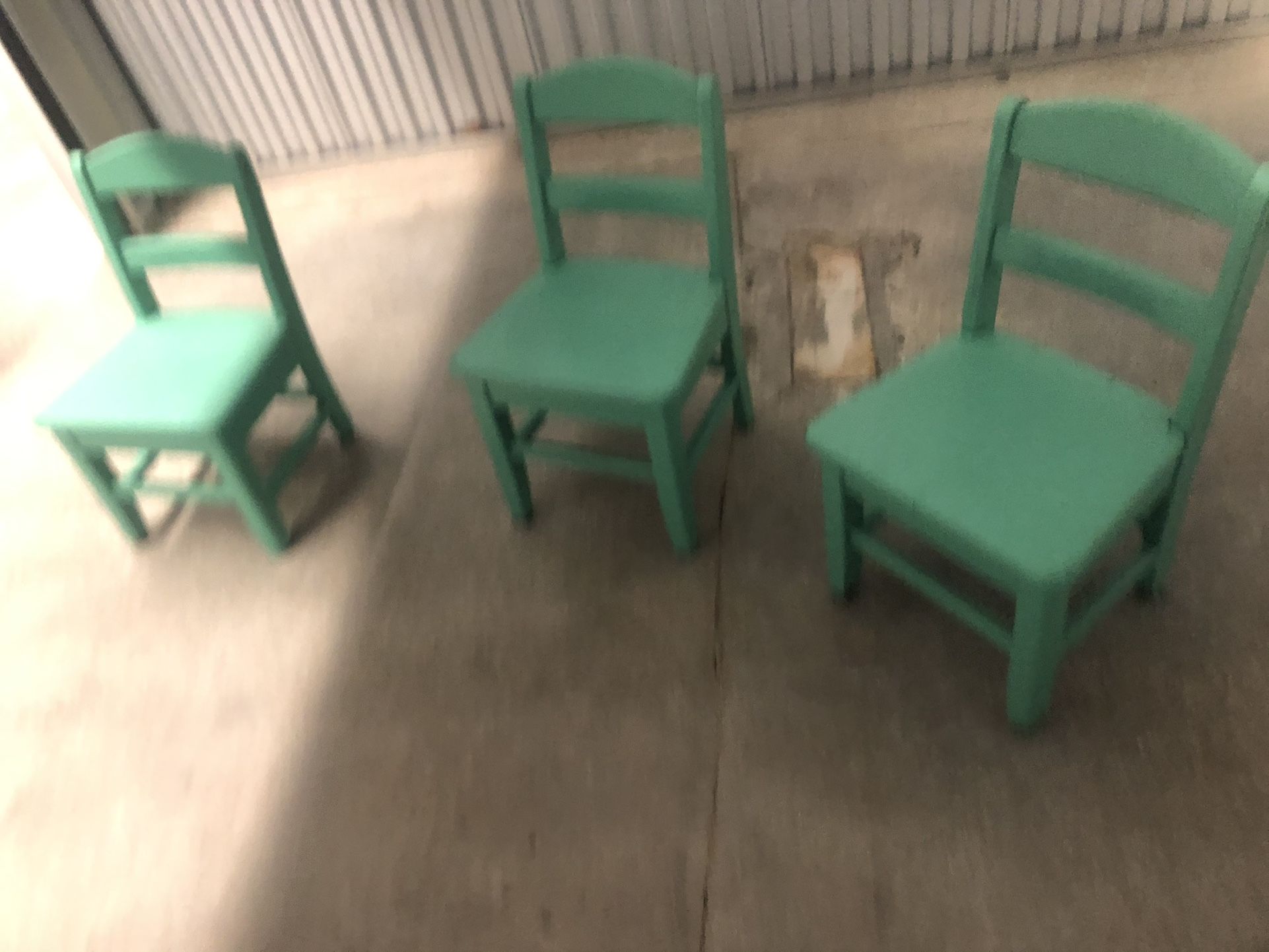 Three Antique Solid Wood Painted Children Chairs Excellent Condition
