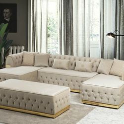 Jester Velvet Ivory Double Chaise Sectional without Ottoman

