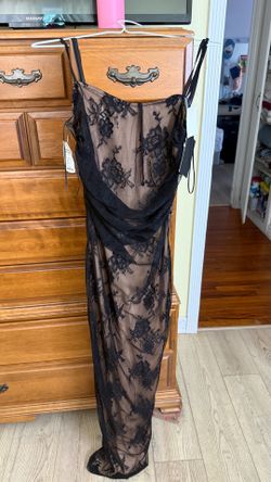 Black and beige long lacey dress