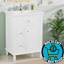 LOVMOR Freestanding White 24-in Single Sink Bathroom Vanity with White Ceramic Top