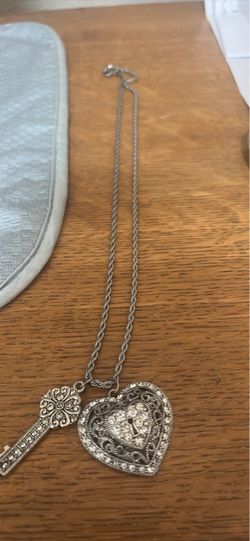 Silver Heart Locket and Key Charm Necklace