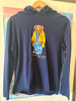 Polo Ralph Lauren Hoodie Mens Large Blue Navy Lightweight Bear Graphic Pullover