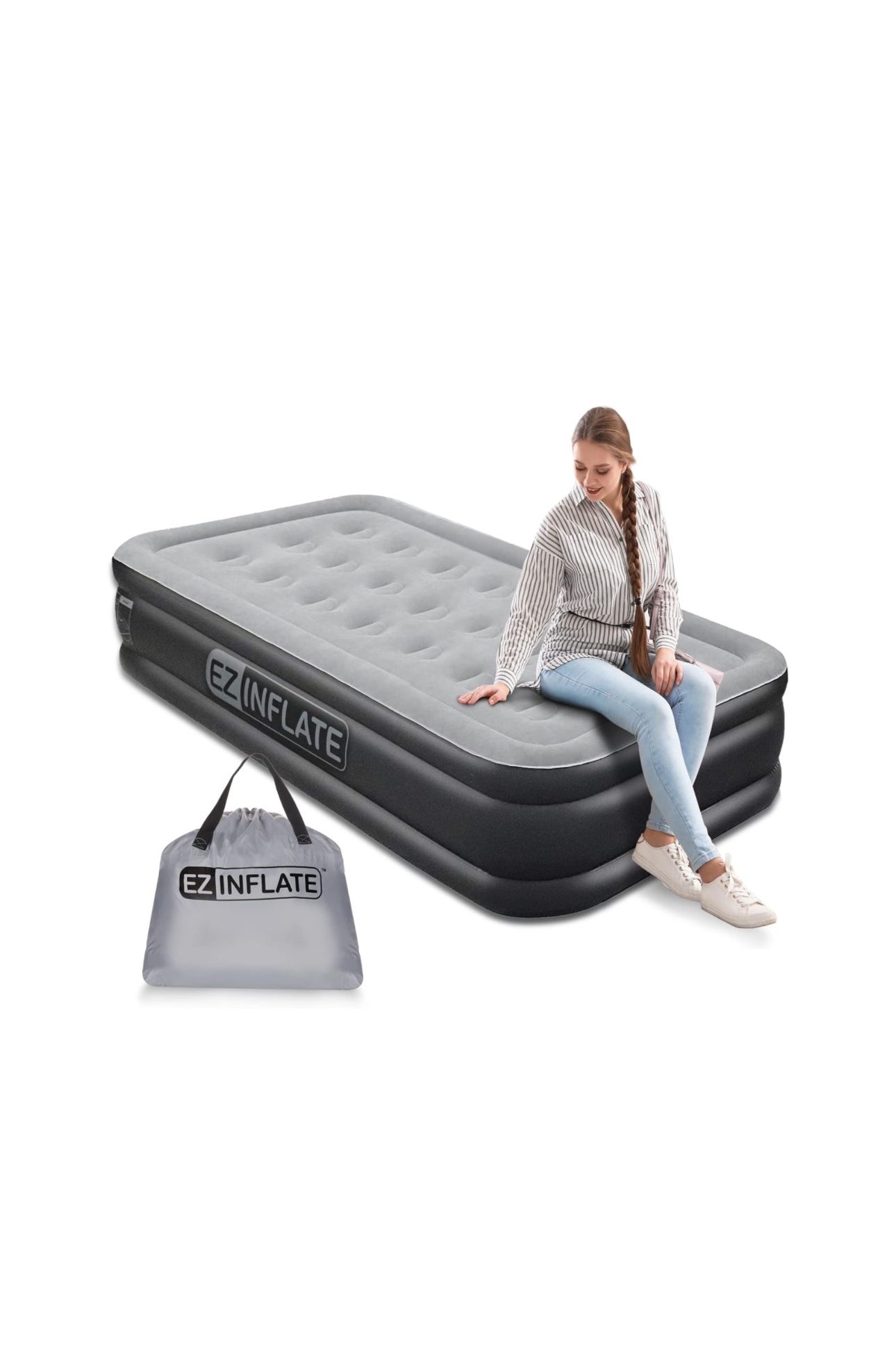 EZ INFLATE Double High Luxury Air Mattress with Built in Pump, Inflatable Mattress
