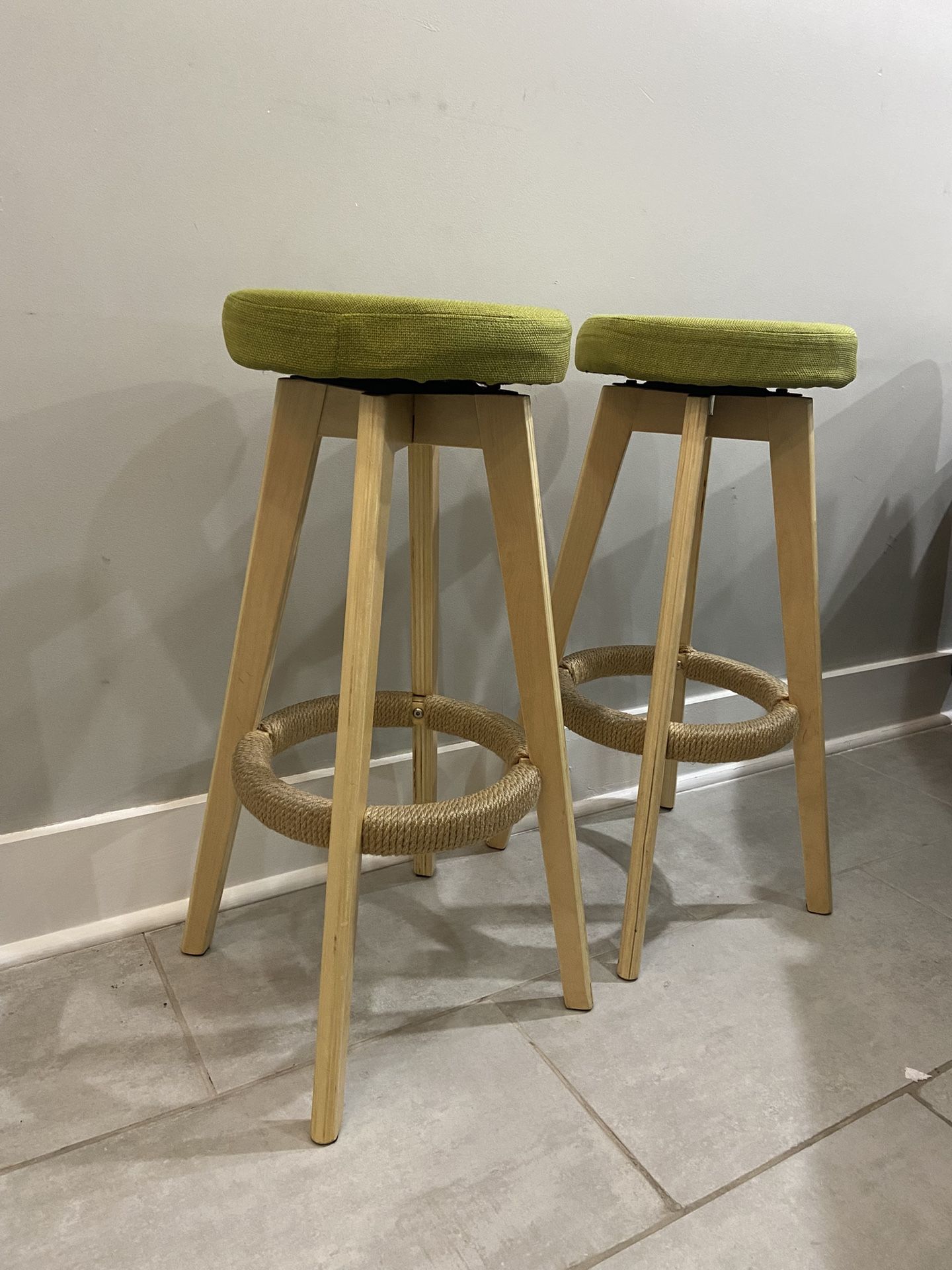 2 Backless Green Bar Stools