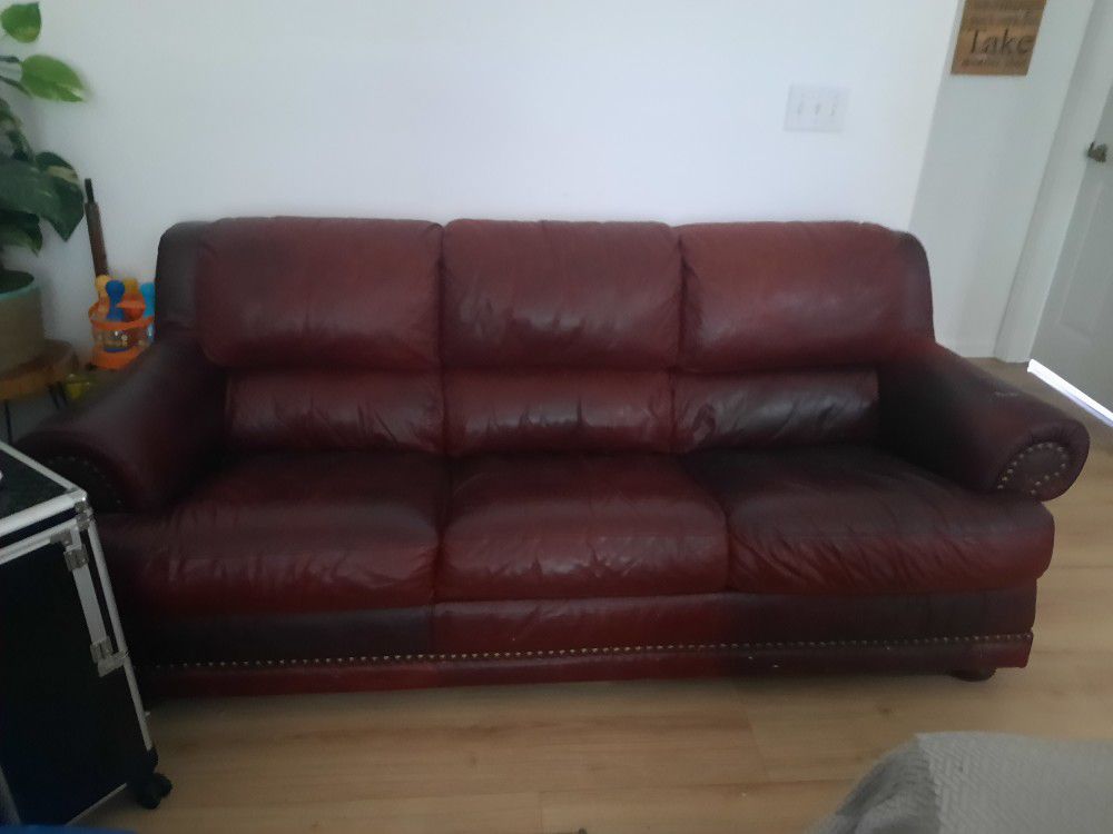 Dark Red Leather Couch