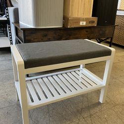 SONGMICS Shoe Rack Bench Cushion Upholstered Padded Seat w/ Storage Shelf - Gray & White