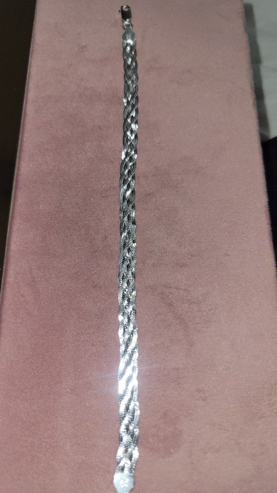 Braided Herringbone Sterling Silver Bracelet 