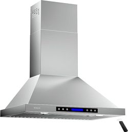 Range Hood, EKON Wall Mount Hood 900 CFM Kitchen Hood Vent 4 Speeds Touch Control LCD Display With 