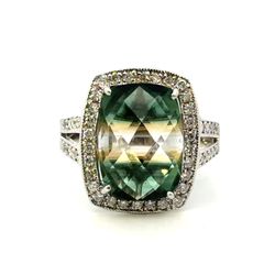 Woman’s Ladies 14k White Gold Synthetic Quartz With Diamond Halo Ring Size 8 GP3100255 