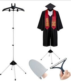 Foldable Clothes Steamer Stand with Adjustable Height & Ironing Gloves – Universal Garment Steamer Rack Compatible with Most Steamers, Portable Hangin