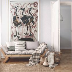 Original Mixed-Media Art — Flamingoes by Oakland Artist Liam Florey | 66” x 42”